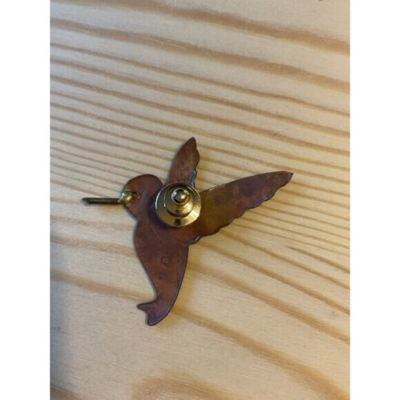 Handcrafted Copper Hummingbird Lapel Pin With Multicolor Patina Finish - Picture 2 of 5